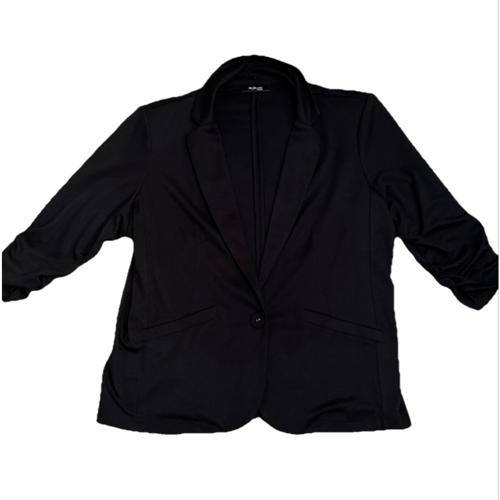 Women's Style & co. Black Open Front Ruched Sleeve Blazer XL